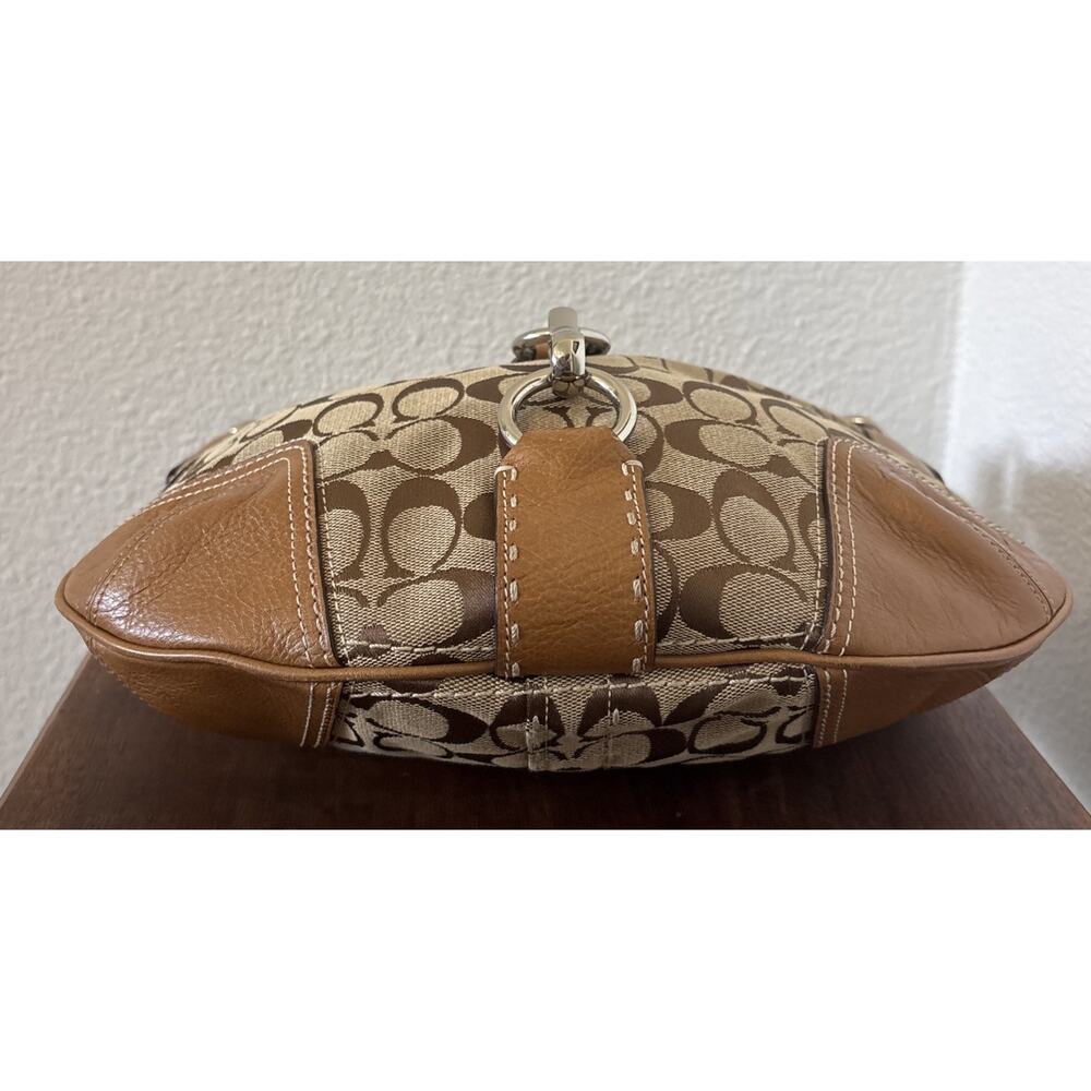 COACH Handbag Hamptons Hobo Signature Canvas Tan Caramel Leather Silver 11576 - Picture 5 of 11
